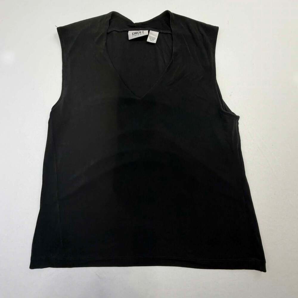 Chico's Travelers Sleeveless V-Neck Top Black Size 2